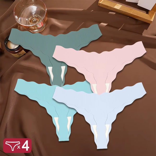 4Pcs/Set Women'S Panties Ice Silk Satin Seamless Thongs Fashion Seamless Panties Sexy Lingerie Lady Sports Wavy Edge G-Strings