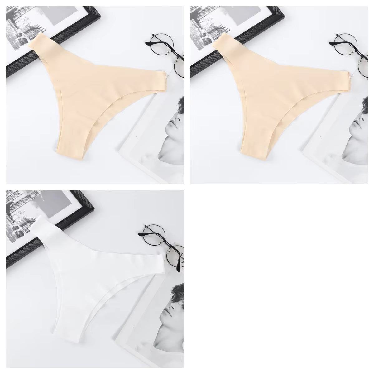 3Pcs/Set Seamless Panties Ice Silk Women Underwear Low Rise V-Waist Briefs Cotton Crotch Quick-Drying Sports Underwear