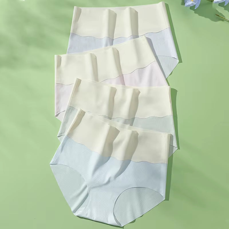 4Pcs/Set High Waist Slimming Underwear Women Seamless Panties Ice Silk Ladies Panty Traceless Briefs Body Shaper Female Lingerie