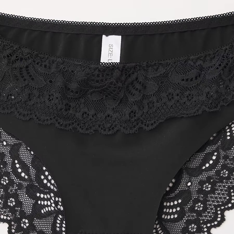 3-Pack Women'S Lace Stitching Briefs, Ice Silk Comfortable and Breathable Ladies' Panties, Sexy Women'S Underwear