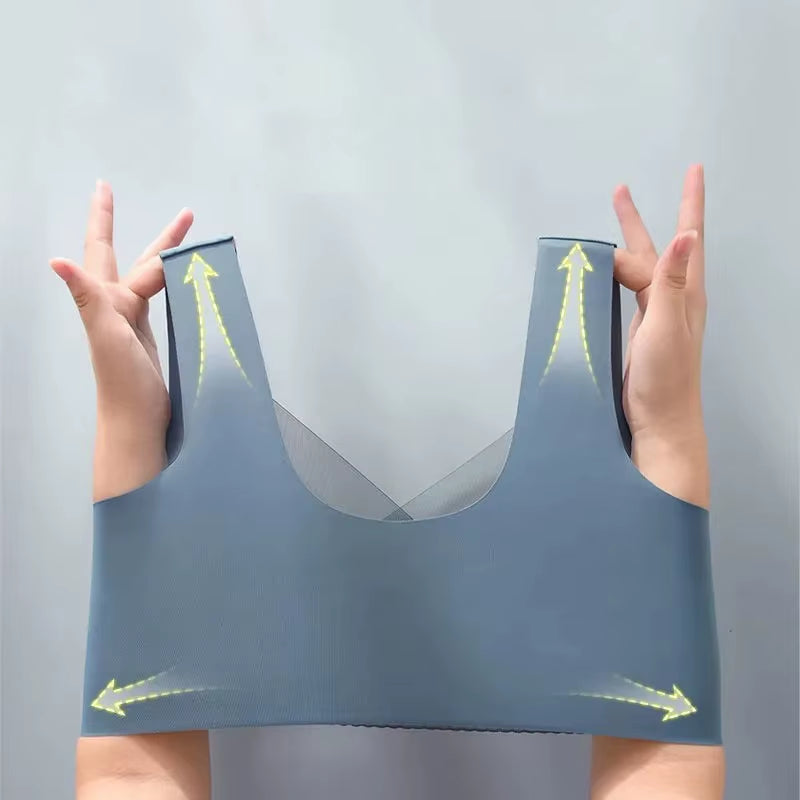 L-5XL Women Large Bra Push up Ice Silk Seamless Upper Bralette Lace Wireless Summer Bras plus Size Top Lingerie Underwear 15019