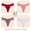 4-Pack Cotton Lace Thongs – Breathable V-Waist Comfort for Everyday Wear