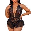1XL-4XL Curve Sexy Crotchless Lingerie Women Lace Hollow Bra Set Transparent Deep V Sexy Underwear Sets Erotic plus Size Costume