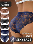 6Pcs/Set Women'S Briefs Women'S Underwear Set-Women'S Breathable Sexy Mid-Waist Floral Lace Hollow Comfortable Invisible Bra