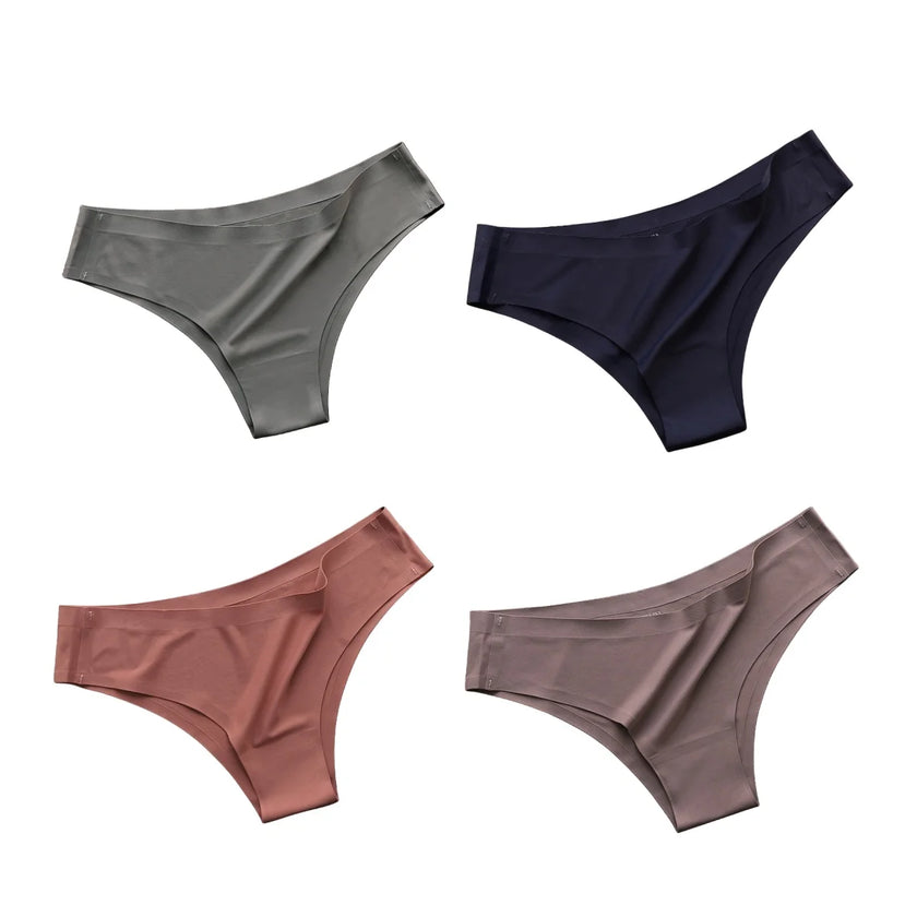 4Pcs/Set Seamless Panties Women Sexy Underwear Ice Silk Underpants Low Waist G-String Female Soft Solid Ultra-Thin Briefs