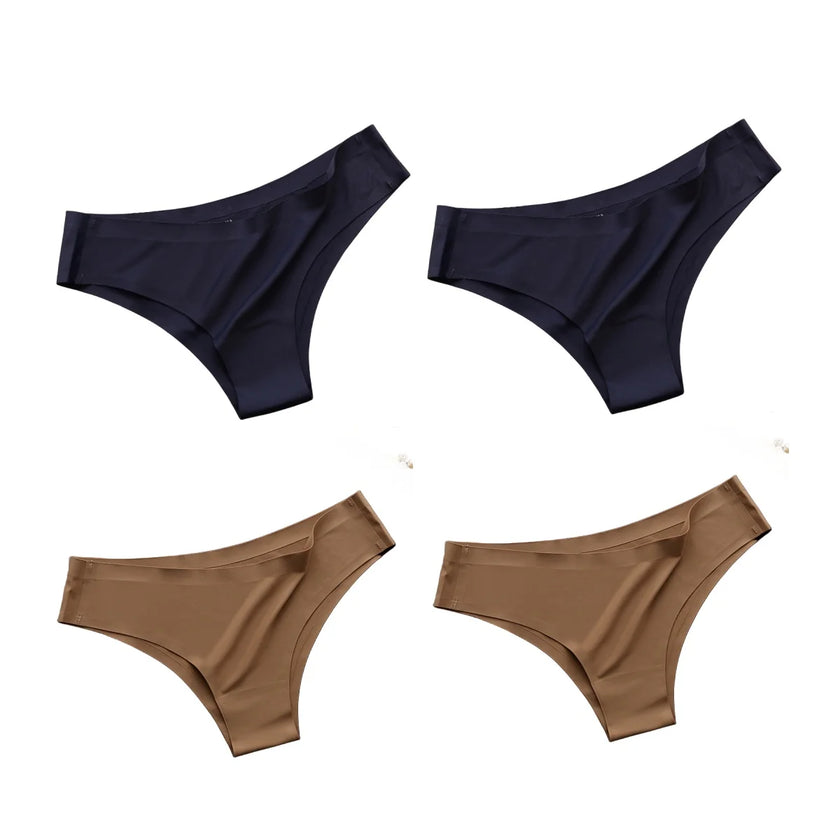 4Pcs/Set Seamless Panties Women Sexy Underwear Ice Silk Underpants Low Waist G-String Female Soft Solid Ultra-Thin Briefs