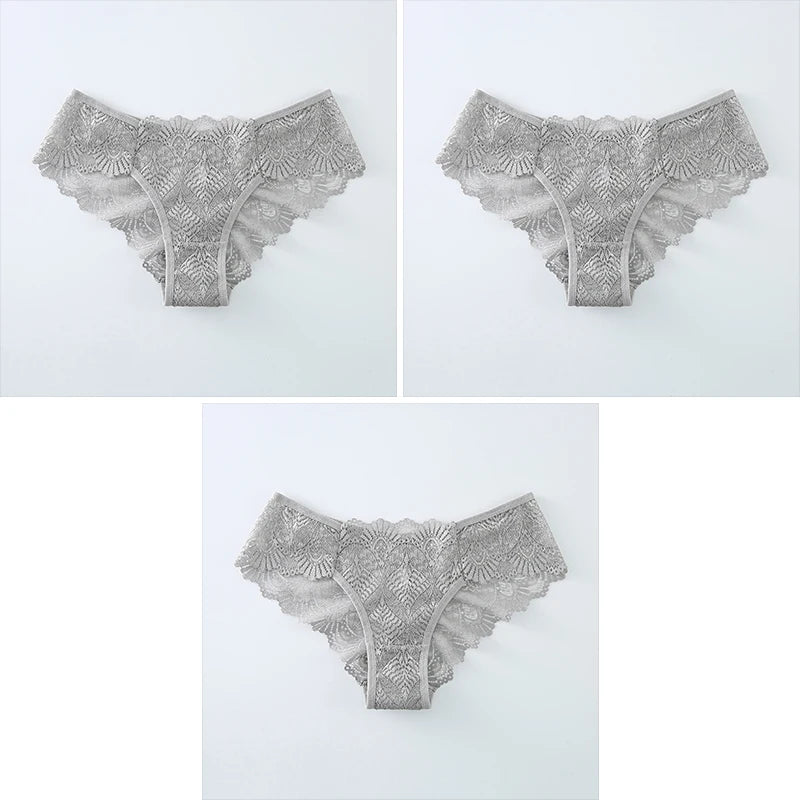 3-Pack Women's Seamless Lace Briefs – Breathable Mid-Waist Comfort