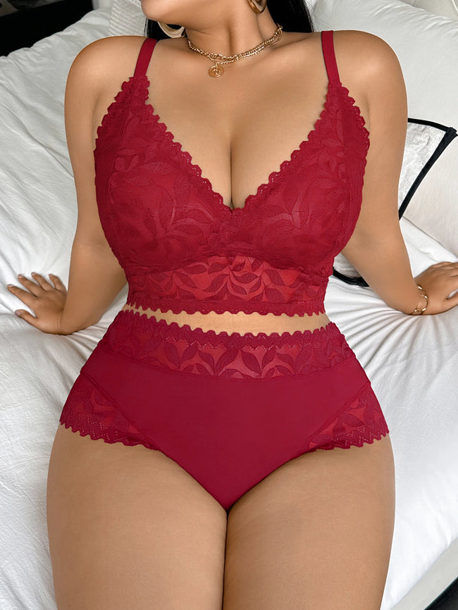 Lace Women'S Sexy Lingerie Set Soft Floral Wireless Unlined Bra Hollow Out Spliced Women'S Panties