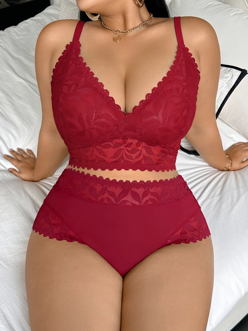 Lace Women'S Sexy Lingerie Set Soft Floral Wireless Unlined Bra Hollow Out Spliced Women'S Panties