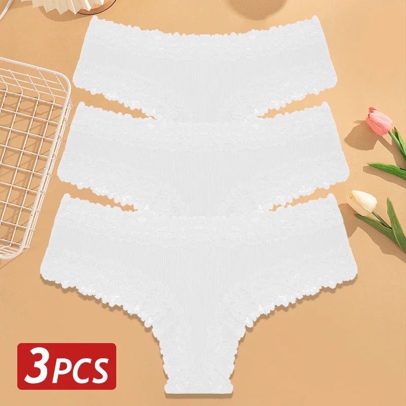 3-Pack Cotton Lace Brazilian Panties – Soft Low-Rise Everyday Comfort