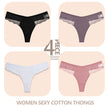4-Pack Cotton Lace Thongs – Breathable V-Waist Comfort for Everyday Wear
