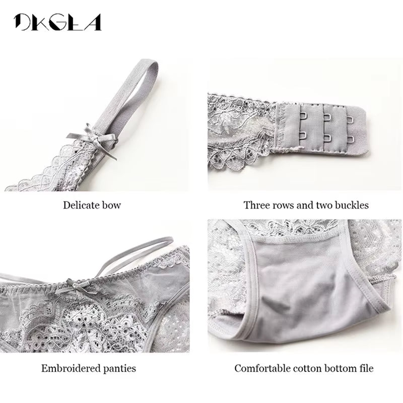 New Green Underwear Set Women Bra Push up Brassiere Cotton Thick Black Gather Sexy Bra Panties Sets Embroidery Lace Lingerie Set