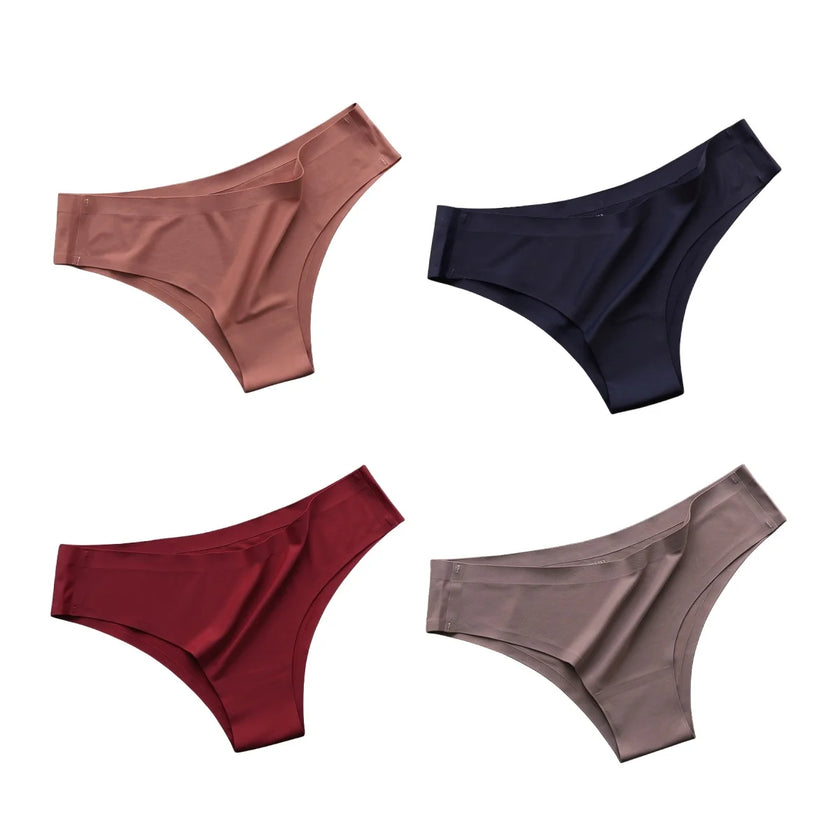 4Pcs/Set Seamless Panties Women Sexy Underwear Ice Silk Underpants Low Waist G-String Female Soft Solid Ultra-Thin Briefs