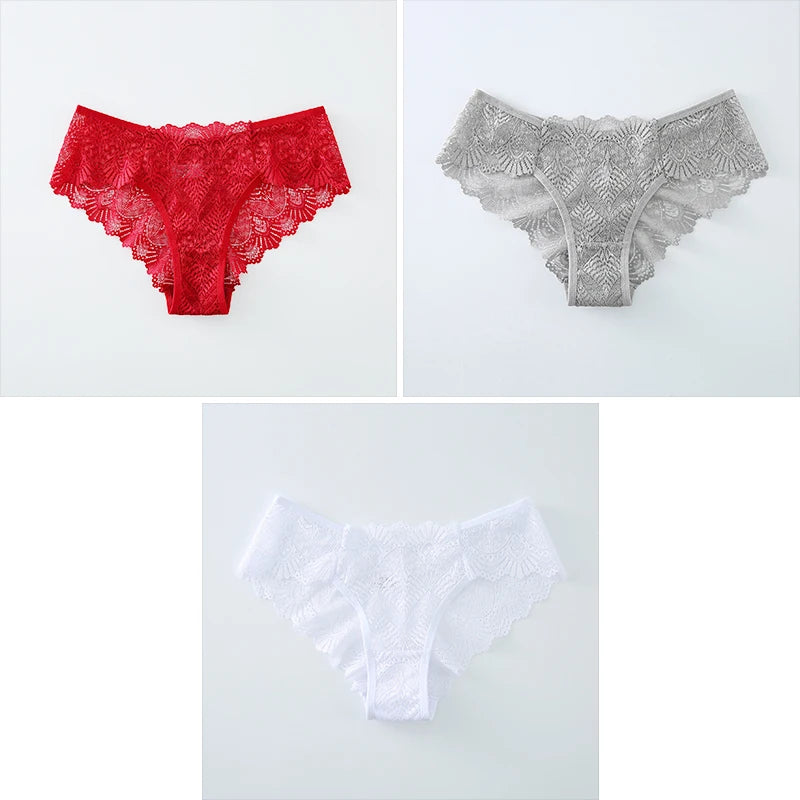 3-Pack Women's Seamless Lace Briefs – Breathable Mid-Waist Comfort