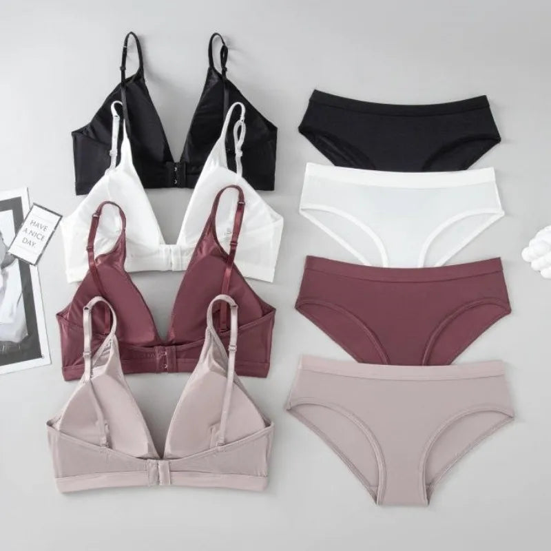 Women Seamless Bra and Panties Set Low Waist Ice Silk Briefs Non-Wire Bra Sexy Lingerie Female Push up Bra Comfort Underwear Set