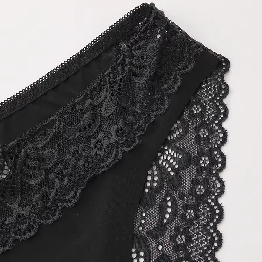 3-Pack Women'S Lace Stitching Briefs, Ice Silk Comfortable and Breathable Ladies' Panties, Sexy Women'S Underwear