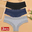 3-Pack Cotton Lace Brazilian Panties – Soft Low-Rise Everyday Comfort