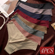 4Pcs/Set Seamless Panties Women Sexy Underwear Ice Silk Underpants Low Waist G-String Female Soft Solid Ultra-Thin Briefs