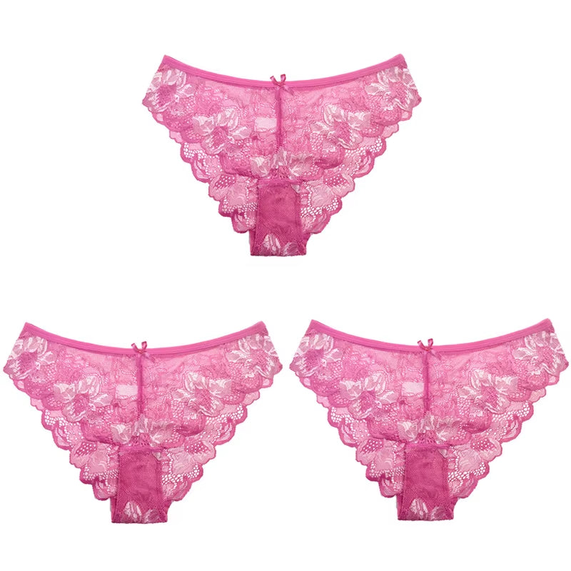 3Pcs Women Panties Girls Sexy Lace Underpant plus Size Pretty Underwear Female Seamless Low Waist Breathable Briefs Female Panty