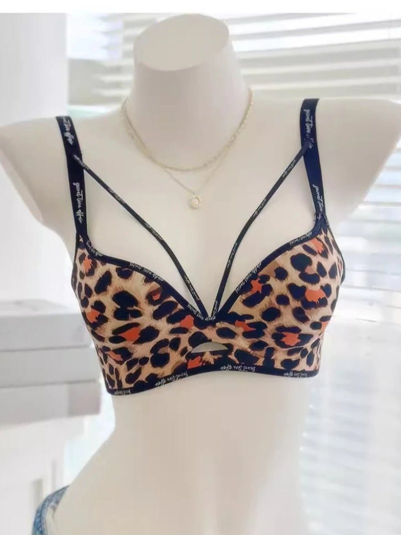 Leopard Lace Bras for Women Push up Lift Small Bust Full Coverage Wireless Sexy Bralette anti Sagging Lingerie