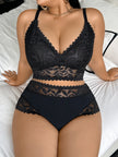 Lace Women'S Sexy Lingerie Set Soft Floral Wireless Unlined Bra Hollow Out Spliced Women'S Panties
