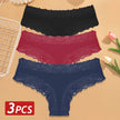 3-Pack Cotton Lace Brazilian Panties – Soft Low-Rise Everyday Comfort