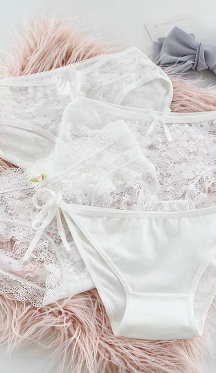 4Pieces/Lot Women Panties Cotton Sexy Lace Underpants Black White Gray 3Colors Bow-Knot Briefs Girls Soft Knickers