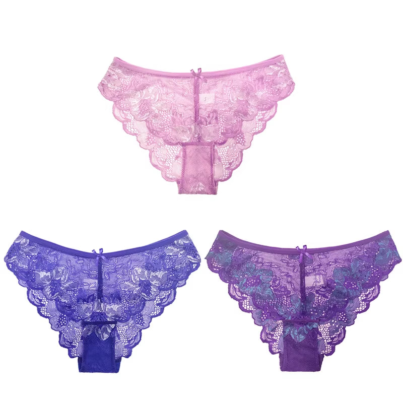 3Pcs Women Panties Girls Sexy Lace Underpant plus Size Pretty Underwear Female Seamless Low Waist Breathable Briefs Female Panty