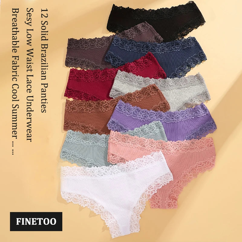 3-Pack Cotton Lace Brazilian Panties – Soft Low-Rise Everyday Comfort